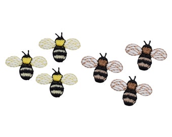 Set of 3, Mini Bumble Bee, Brown or Yellow, Iron on Patch, Embroidered