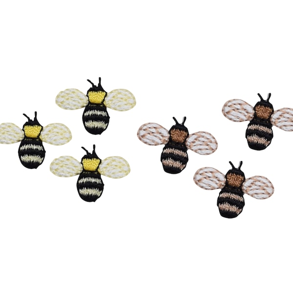 Set van 3, mini hommel, bruin of geel, opstrijkpatch, geborduurd