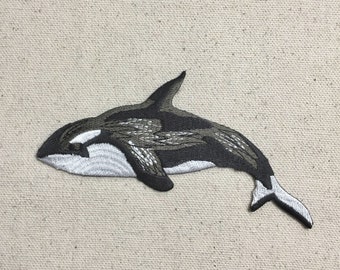 Orca - Killer Whale - Black/White -  Iron on Applique - Embroidered Patch - 692306-A