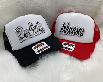 Custom Trucker Hat, Team Name, Mascots, Rhinestones, Bling, Embroidered, Iron on Patch