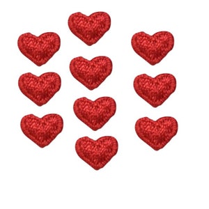 Micro 1/4&quot; Red Hearts - SET 10 PIECES - Valentine - Iron-on Applique - Embroidered Patch