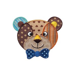 Patchwork Bear Face - Iron on Applique - Embroidered Patch - 1516188-A
