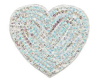 4" Silver Sequin Heart - Valentine, Love, Iron on Patch
