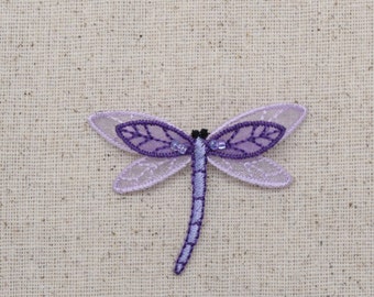 Small - Layered Purple - Dragonfly - Sheer - Iron on Applique - Embroidered Patch - 155704A