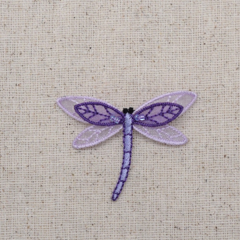 Small Layered Purple Dragonfly Sheer Iron on Applique Embroidered Patch 155704A image 1