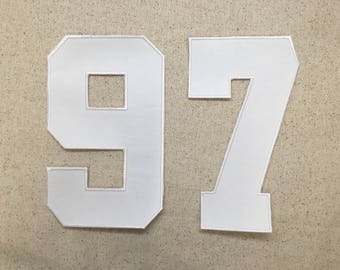 8" Number for Uniform or Jersey - Athletic/Collegiate Style, Iron on Patch, Twill Center, Embroidered Outline