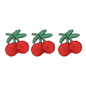Juego de 3 mini cerezas, fruta, bordado, parche termoadhesivo