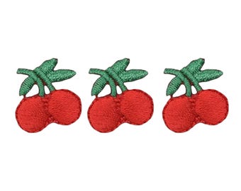 Juego de 3 mini cerezas, fruta, bordado, parche termoadhesivo