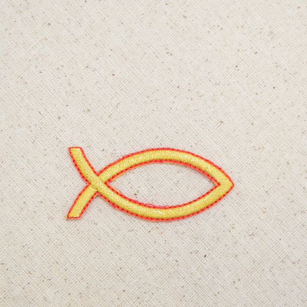 Ichthus, Christian Fish, Jesus Fish, Ichthys Religious Embroidered Iron on Patch (2-1/2 »)
