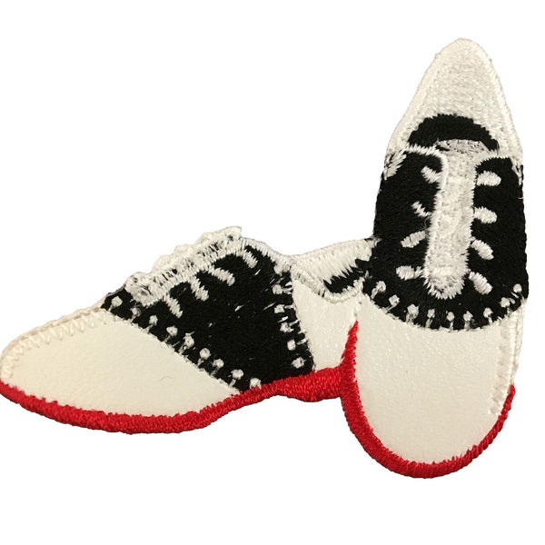 Saddle Shoes - 50s - Black and White - Red Soles - Embroidered Patch - Iron on Applique - 1119892-A