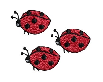 Mini Ladybug, Red, Black, Embroidered, Iron on Patch