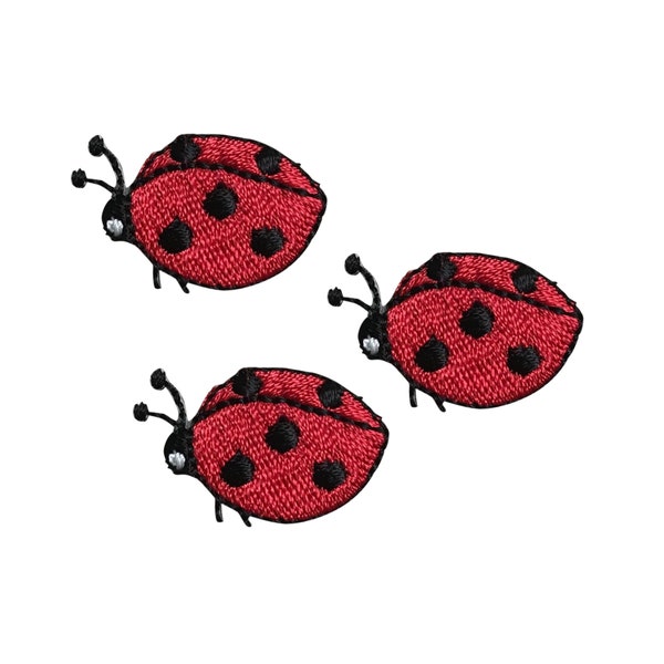 Mini Ladybug, Red, Black, Embroidered, Iron on Patch