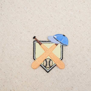 Baseball - Crossed Bats - Home Plate - Cap - Ball - Embroidered Patch - Iron on Applique - 650377A