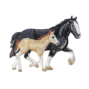 Mother and Foal Horse Embroidered Iron On Patch, Mare and Baby Colt Applique, 2.5" x 2", Equestrian Jacket Vest Backpack Patch