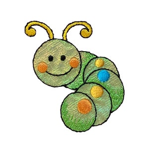 Barn - Skimrande grön larv - Stryk-på-applikation - Broderad lapp - 155603A
