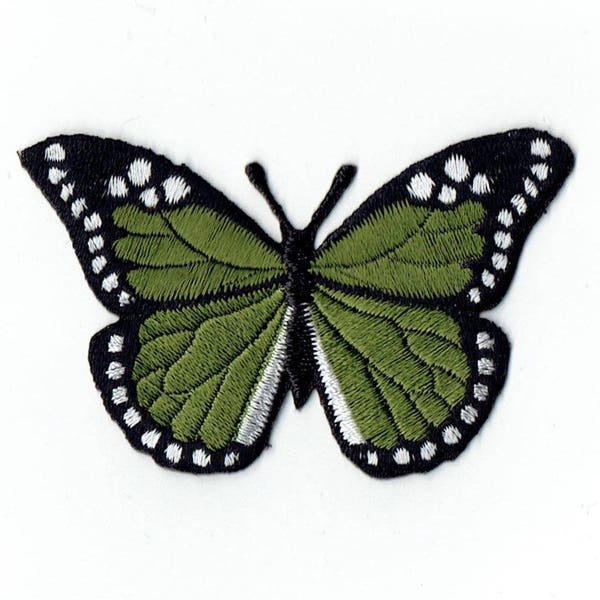 Butterfly - Green/Black - Iron on Applique - Embroidered Patch - 633351-I