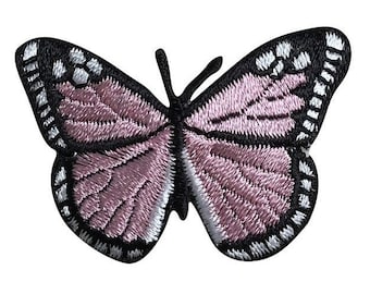 Small - Butterfly - Pink/Black - Iron on Applique - Embroidered Patch