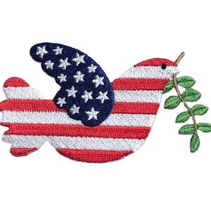 Dove of Peace, Patriotic, US Flag, Morale, Embroidered, Iron on Patch