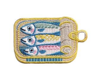Sardine Can, Three Fish, Coastal, Embroidered, Iron-on Patch