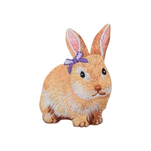 Bunny Rabbit with Lavender Bow, Realistic, Iron on Patch