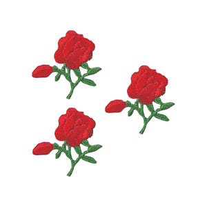 Small Red Rose - Flower - Iron on Applique - Embroidered Patch
