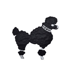 May include: Black embroidered poodle patch with a white collar and white details.