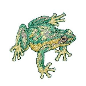 Rã-árvore, iridescente brilhante, amarelo, remendo para passar a ferro, emblema bordado