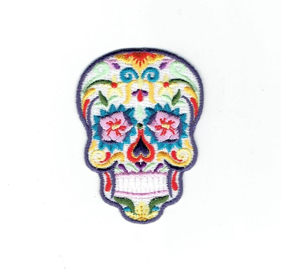 Sugar Skull Day of the Dead Quality Iron On Embroidered Patch Flower Butterfly