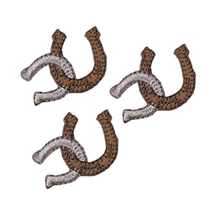 1.25&quot; Small Brown and Silver Horseshoe, Western Embroidered, Iron on Patch