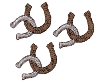 1.25" Small Brown and Silver Horseshoe, Western Embroidered, Iron on Patch