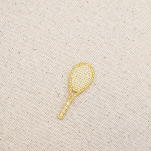 Small - Gold - Tennis Racket - Iron on Applique - Embroidered Patch - 230401
