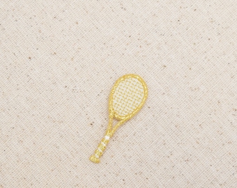 Small - Gold - Tennis Racket - Iron on Applique - Embroidered Patch - 230401