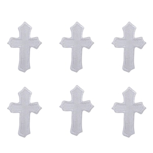 Set of 6, Mini 1.12" White Cross Holy, Christian, Baptismal, First Communion - Iron on Patch - Embroidered Applique