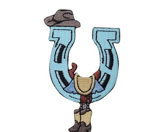Western Horseshoe with Saddle ,Boots and Hat, Embroidered, Iron on Patch