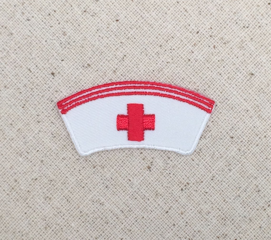 Nurses Hat Nurse Cap - Red and White Hat - Nursing - Medical - Embroidered Patch ...