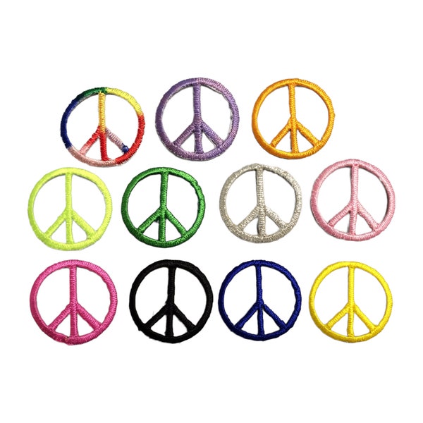 1" Peace Sign, Hippy 60's -  11 Colors, Embroidered, Iron on Patch