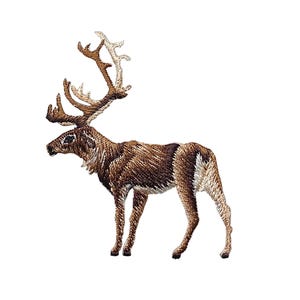 Realistic Elk - Caribou - Reindeer - Facing Left - Embroidered Iron on Patch