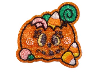 Citrouille avec bonbons au maïs, Halloween, brodé, fer sur l'écusson