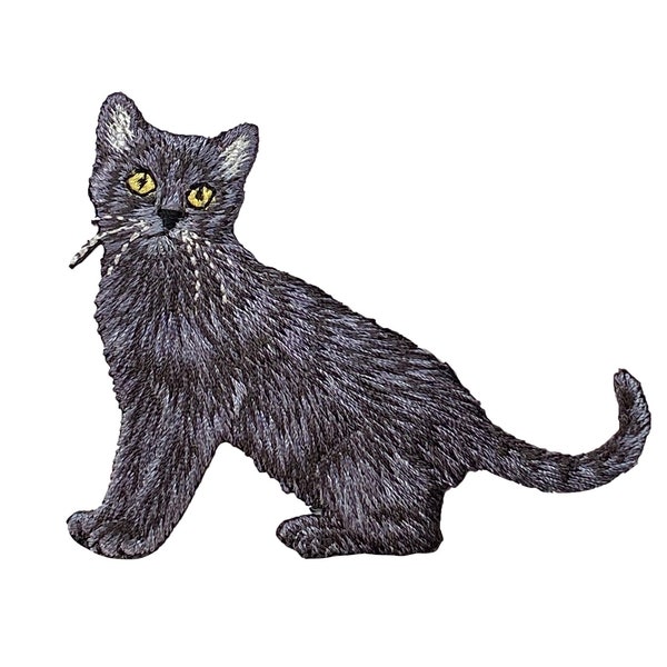 Black Cat, Realistic, Full Body, Pets, Kitten, Embroidered, Iron on Patch