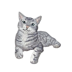Gray Tabby Cat, Kitten, Pets, Animals, Embroidered, Iron on Patch