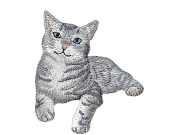 Gray Tabby Cat, Kitten, Pets, Animals, Embroidered, Iron on Patch