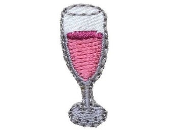 Mini/Small - Pink Champagne - Drink Glass - Iron on Applique/Embroidered Patch WA62