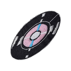 Vinylplaat, roze, zwart, muziek, geborduurd, opstrijkpatch