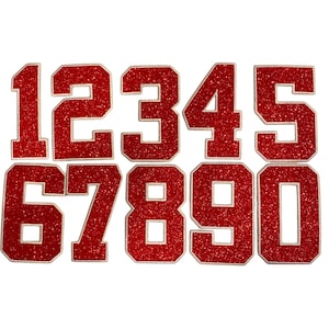 3&quot; Glitter Number for Uniform or Jersey - Athletic/Collegiate Style, Iron on Patch,, Embroidered Outline