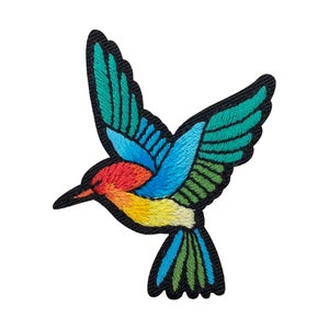 Hummingbird in Jewel-tones Embroidered Iron on Patch