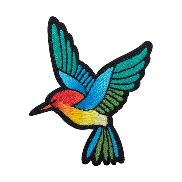 Hummingbird in Jewel-tones Embroidered Iron on Patch