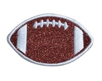 Football - Brown Glitter - White Outline/Stitches - 2&quot;, 3&quot;, 4&quot; or 5&quot; - Sports - Iron on Applique - Embroidered Patch