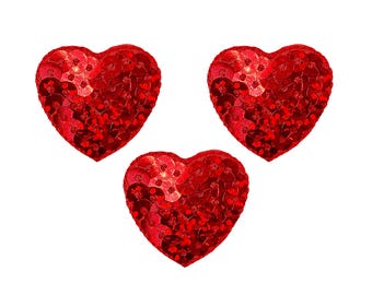 Pequeño - Corazón de lentejuelas rojas - San Valentín - Aplique termoadhesivo - Parche bordado - 1122152