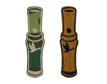 Llamador de pato, marrón o camuflaje, caza, aves, bordado, parche termoadhesivo - Gorra de camionero, parches para barra de sombreros