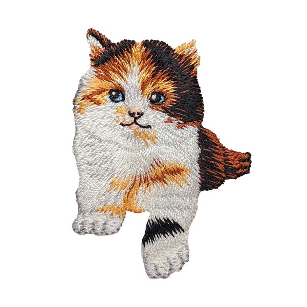 Gato calicó, gatito, mascotas, bordado, parche termoadhesivo